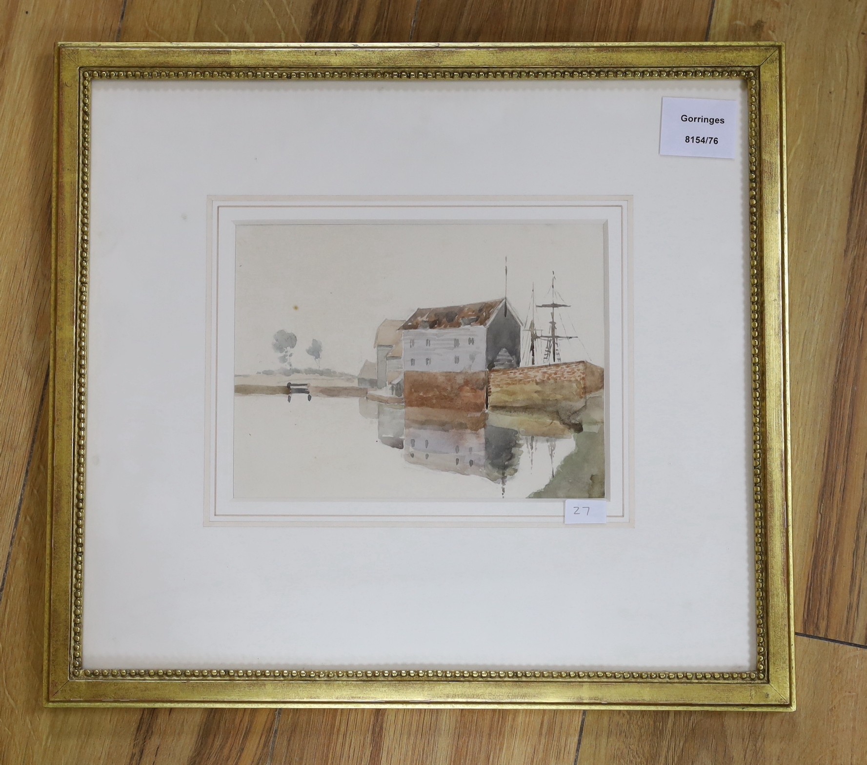 Thomas Churchyard (1798–1865), watercolour, View of Boyton Dock, near Orford, provenance label verso, 15 x 20cm